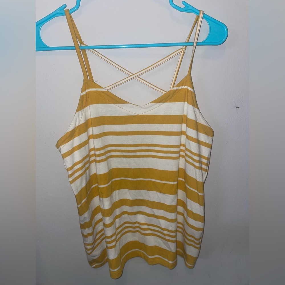Fun Cross-strap Back yellow and white striped tank!